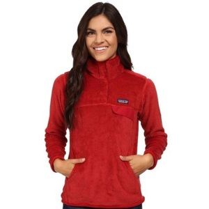 WOMENS PATAGONIA RED RE-TOOL SNAP T FLEECE PULLOVER, SMALL